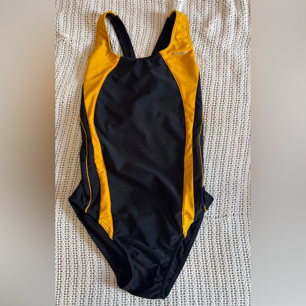 Women's Black and Yellow Rash Guard Swimsuit